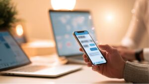 外国人とのメッセージで翻訳アプリを使いながらやり取りするイメージ